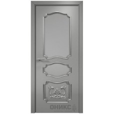Межкомнатная дверь Оникс Барселона Эмаль RAL 7036 по МДФ патина серебро со стеклом