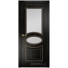 Межкомнатная дверь Оникс Эллипс Черная эмаль патина золото со стеклом