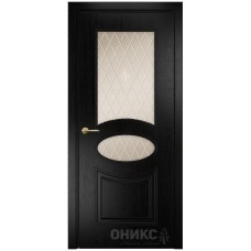 Межкомнатная дверь Оникс Эллипс Эмаль черная по ясеню стекло с гравировкой