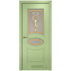 Межкомнатная дверь Оникс Эллипс Эмаль фисташка по Ясеню заливной витраж со стеклом