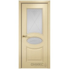 Межкомнатная дверь Оникс Эллипс эмаль RAL 1015 по ясеню контурный витраж со стеклом