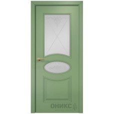 Межкомнатная дверь Оникс Эллипс эмаль RAL 6021 по МДФ контурный витраж со стеклом