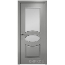 Межкомнатная дверь Оникс Эллипс Эмаль RAL 7036 по МДФ патина серебро со стеклом