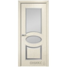 Межкомнатная дверь Оникс Эллипс Эмаль слоновая кость патина серебро по фрезе со стеклом