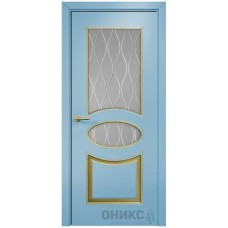 Межкомнатная дверь Оникс Эллипс Голубая эмаль по МДФ патина золото стекло с гравировкой