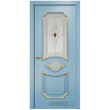 Межкомнатная дверь Оникс Империя Голубая эмаль патина золото бевелс со стеклом