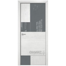 Межкомнатная дверь Оникс New York Белая эмаль патина серебро со стеклом