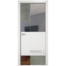 Межкомнатная дверь Оникс New York бетон светлый / белая эмаль по МДФ с зеркалом