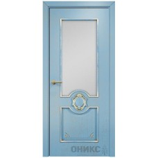Межкомнатная дверь Оникс Рада Голубая эмаль патина золото со стеклом