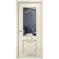 Межкомнатная дверь Оникс Рада Слоновая кость эмаль патина серебро контурный витраж со стеклом