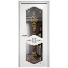 Межкомнатная дверь Оникс Севилья Эмаль белая по ясеню контурный витраж с зеркалом
