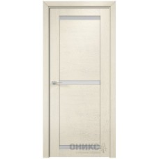 Межкомнатная дверь Оникс Тектон 3 Слоновая кость эмаль патина серебро со стеклом