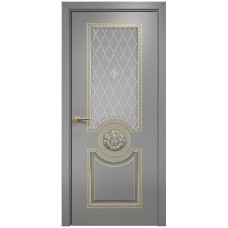 Межкомнатная дверь Оникс Цезарь Эмаль RAL 7036 по МДФ патина золото гравировка со стеклом