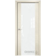 Межкомнатная дверь Оникс Урбан Слоновая кость эмаль патина серебро со стеклом