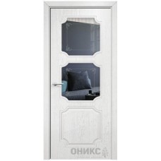 Межкомнатная дверь Оникс Валенсия Белая эмаль патина серебро пескоструй со стеклом