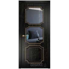 Межкомнатная дверь Оникс Валенсия Черная эмаль патина золото со стеклом