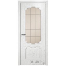 Межкомнатная дверь Оникс Венеция Белая эмаль патина серебро пескоструй со стеклом