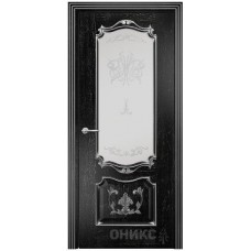 Межкомнатная дверь Оникс Венеция Черная эмаль патина серебро контурный витраж со стеклом