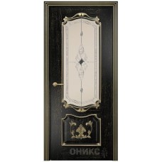 Межкомнатная дверь Оникс Венеция Черная эмаль патина золото бевелс со стеклом
