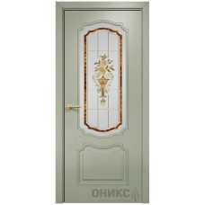 Межкомнатная дверь Оникс Венеция Эмаль 7038 по ясеню заливной витраж со стеклом