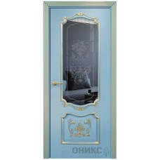 Межкомнатная дверь Оникс Венеция Голубая эмаль патина золото пескоструй со стеклом
