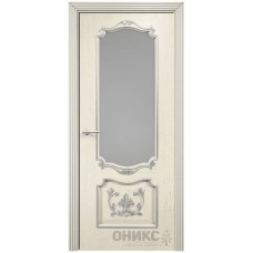 Межкомнатная дверь Оникс Венеция Слоновая кость эмаль патина серебро со стеклом