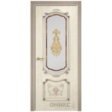 Межкомнатная дверь Оникс Венеция Слоновая кость патина коричневая заливной витраж со стеклом