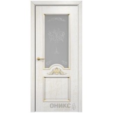 Межкомнатная дверь Оникс Византия Белая эмаль патина золото контурный витраж со стеклом