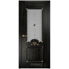 Межкомнатная дверь Оникс Византия Черная эмаль патина золото бевелс со стеклом