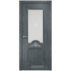 Межкомнатная дверь Оникс Византия Дуб седой гравировка со стеклом
