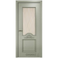 Межкомнатная дверь Оникс Византия Эмаль 7038 по ясеню гравировка со стеклом