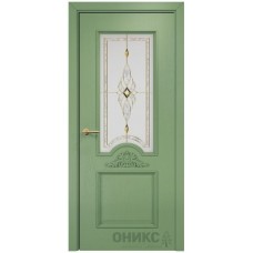 Межкомнатная дверь Оникс Византия эмаль RAL 6021 по ясеню бевелс со стеклом
