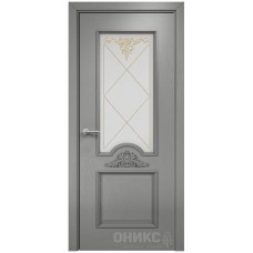 Межкомнатная дверь Оникс Византия Эмаль RAL 7036 по ясеню контурный витраж со стеклом