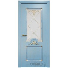 Межкомнатная дверь Оникс Византия Голубая эмаль патина золото контурный витраж со стеклом