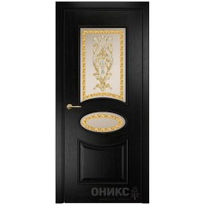 Межкомнатная дверь Оникс Эллипс Эмаль черная по ясеню заливной витраж со стеклом