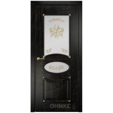 Межкомнатная дверь Оникс Эллипс Черная эмаль патина золото витраж со стеклом