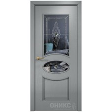Межкомнатная дверь Оникс Эллипс Эмаль по RAL 7040 по ясеню со стеклом бевелс
