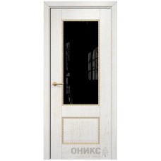 Межкомнатная дверь Оникс Александрия 2 Белая эмаль патина золото со стеклом