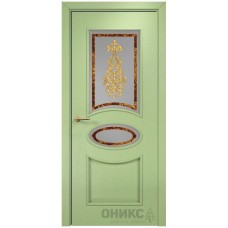 Межкомнатная дверь Оникс Эллипс Эмаль фисташка по Ясеню заливной витраж со стеклом