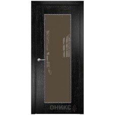 Межкомнатная дверь Оникс Александрия 1 Черная эмаль патина серебро со стеклом