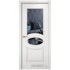 Межкомнатная дверь Оникс Эллипс Эмаль белая МДФ стекло с гравировкой