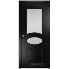 Межкомнатная дверь Оникс Эллипс Эмаль черная МДФ контурный витраж со стеклом