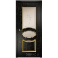 Межкомнатная дверь Оникс Эллипс Эмаль черная патина золото по фрезе пескоструй со стеклом