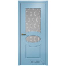 Межкомнатная дверь Оникс Эллипс Эмаль голубая по ясеню стекло с гравировкой
