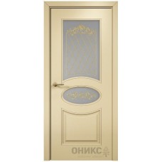 Межкомнатная дверь Оникс Эллипс эмаль RAL 1015 по МДФ контурный витраж со стеклом
