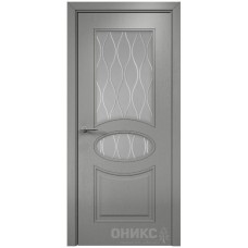 Межкомнатная дверь Оникс Эллипс Эмаль RAL 7036 по ясеню стекло с гравировкой