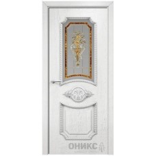 Межкомнатная дверь Оникс Империя Белая эмаль патина серебро заливной витраж со стеклом