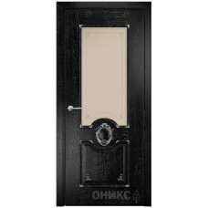 Межкомнатная дверь Оникс Рада Черная эмаль патина серебро пескоструй со стеклом