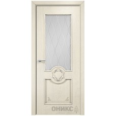 Межкомнатная дверь Оникс Рада Слоновая кость эмаль патина серебро гравировка со стеклом