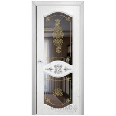 Межкомнатная дверь Оникс Севилья Белая эмаль патина серебро контурный витраж с зеркалом